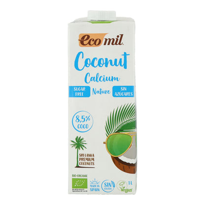 Lot de 6 bouteilles d'Ecomil, boisson à la noix de coco sans sucre enrichie en calcium, 1 L