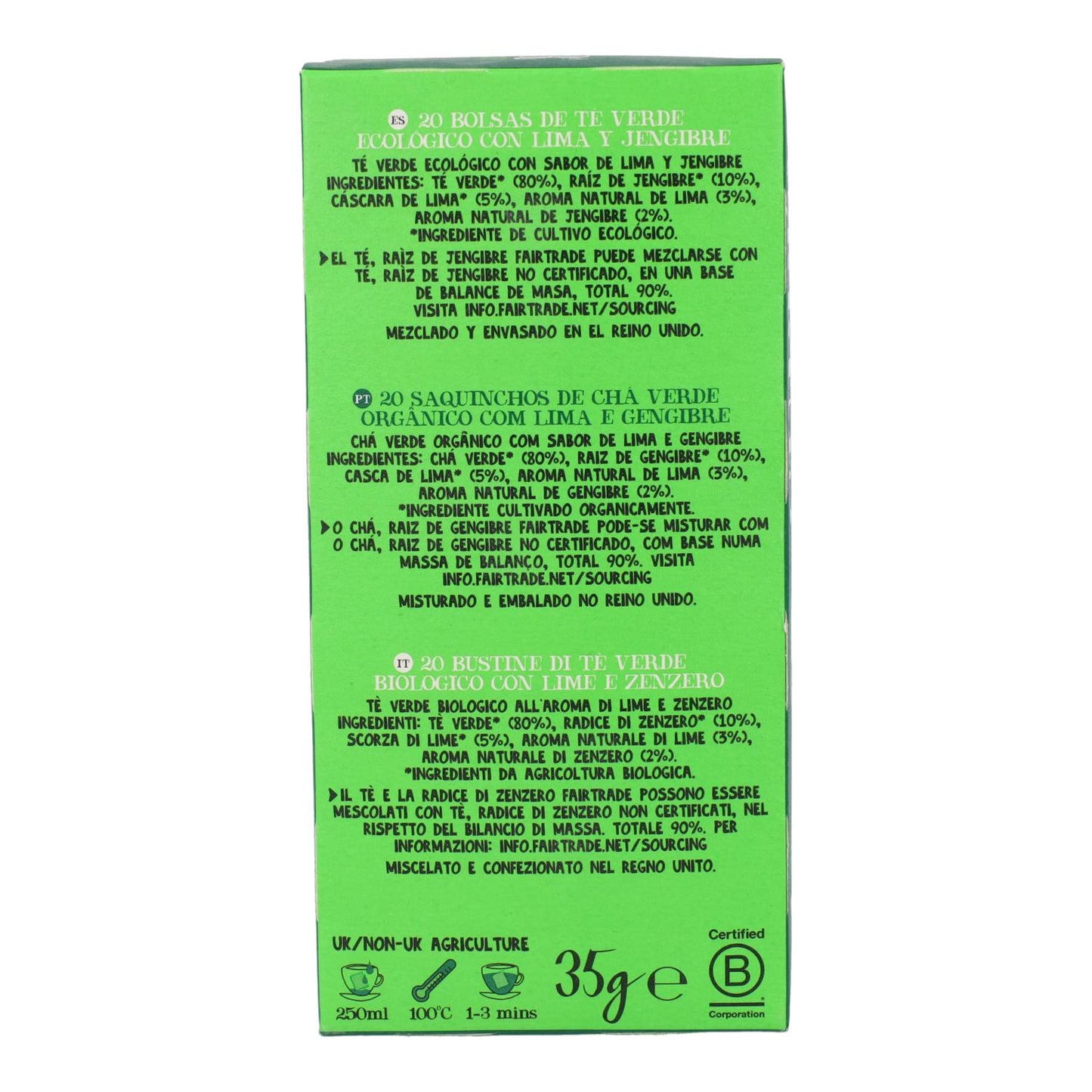 Grüner Tee Limette und Ingwer Bio Cupper 20 Beutel