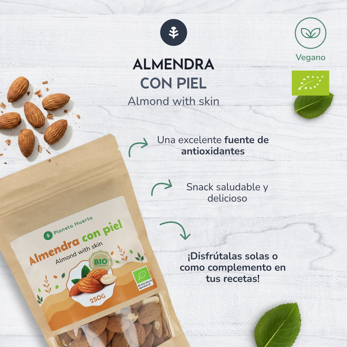 Amandes naturelles avec peau ECO Planeta Huerto 1 kg