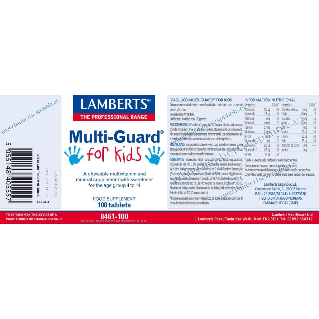 Multi-Guard pour enfants. Vitamines et minéraux Lamberts, 100 comprimés à croquer