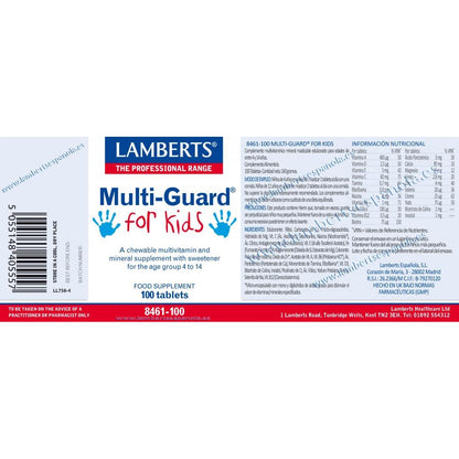Multi-Guard pour enfants. Vitamines et minéraux Lamberts, 100 comprimés à croquer