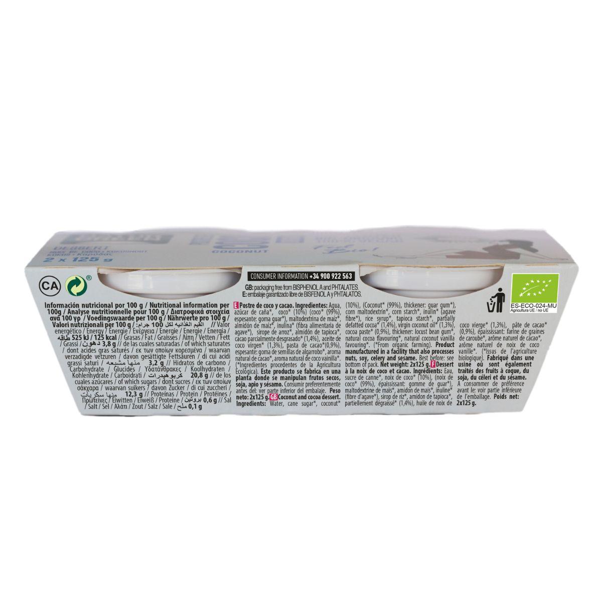 Dessert au cacao et à la noix de coco Naturgreen, 2 x 125 g