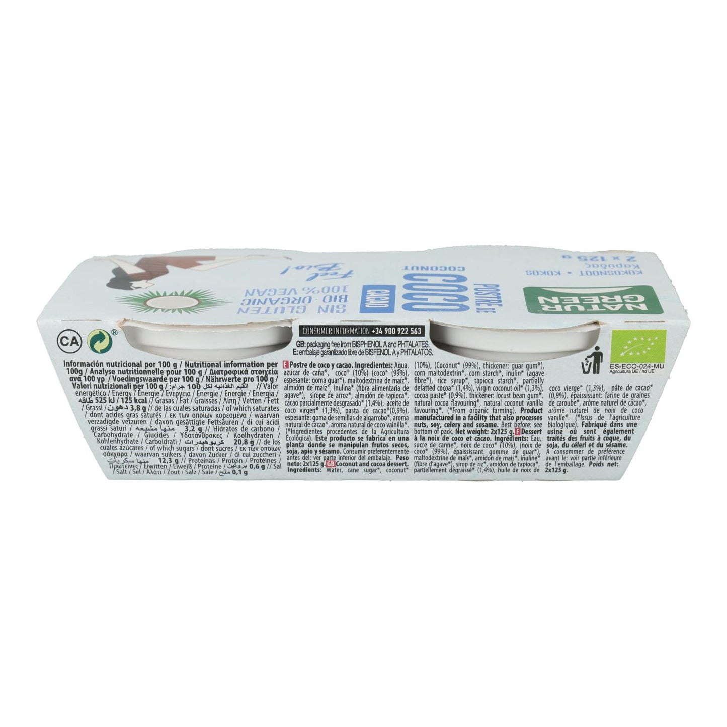 Dessert au cacao et à la noix de coco Naturgreen, 2 x 125 g