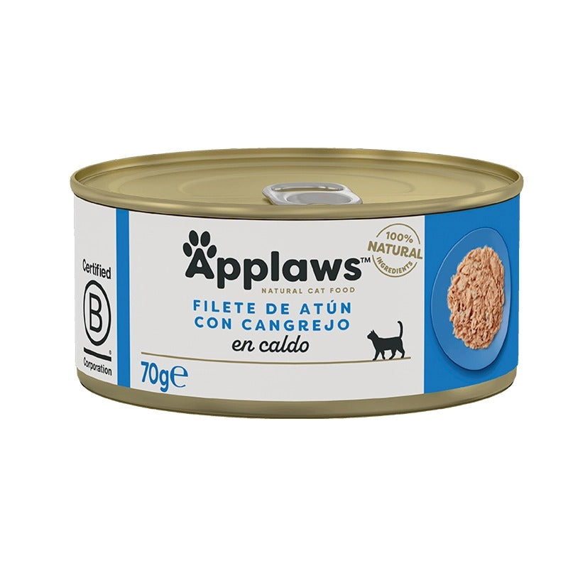 Nourriture humide pour chats naturelle sans céréales Boîte Thon et crabe - Applaws Cat 70 g