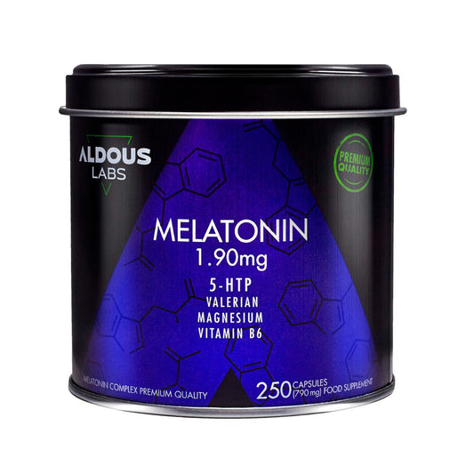 Melatonin mit Magnesium, 5-HTP, Baldrian und Vitamin B6, 250 Kapseln. Aldous Labs