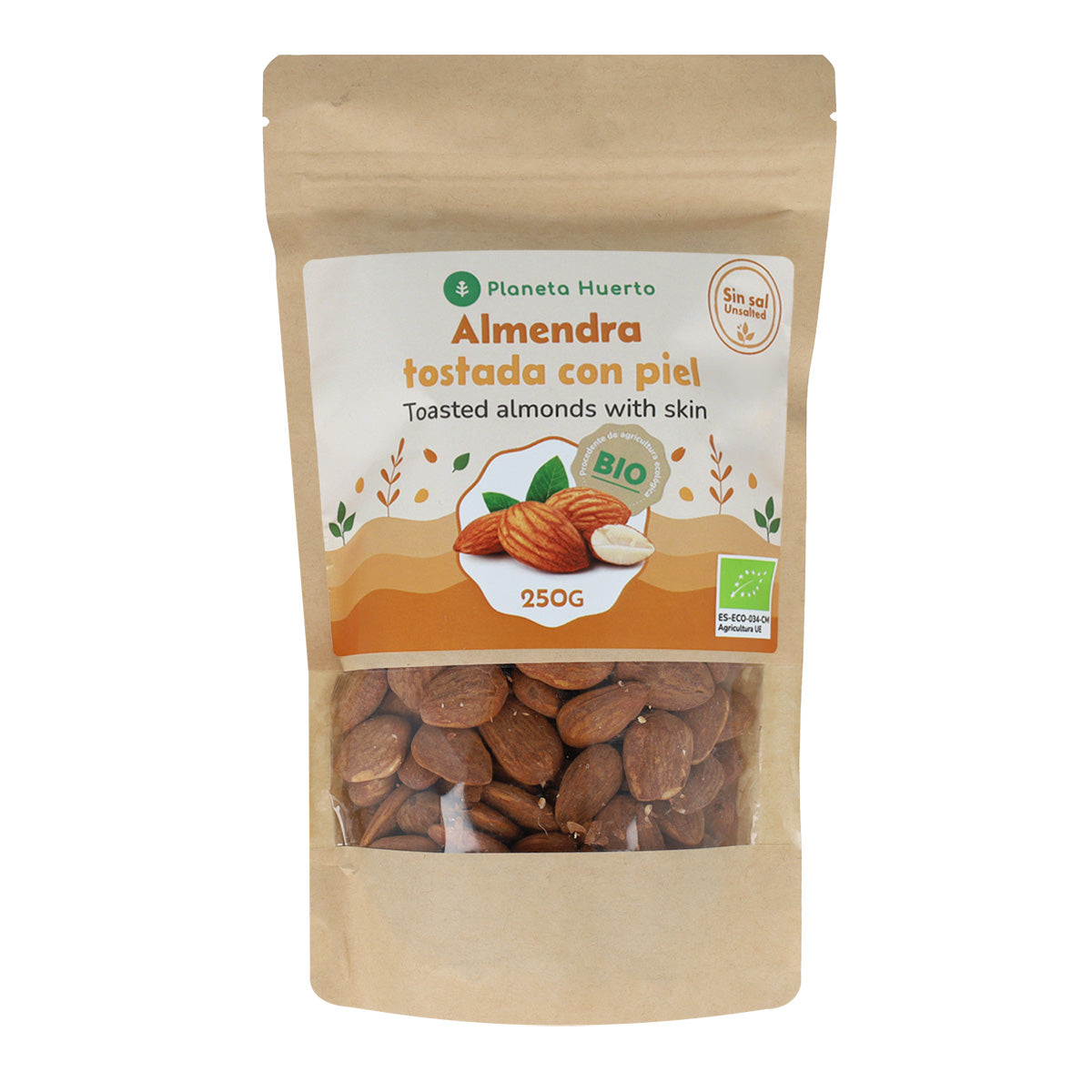 Ungesalzene geröstete Mandeln mit Haut ECO Planeta Huerto 250 g