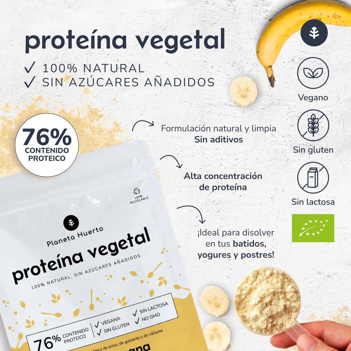 Protéines végétales ECO 76% Banane Planeta Huerto 500 g