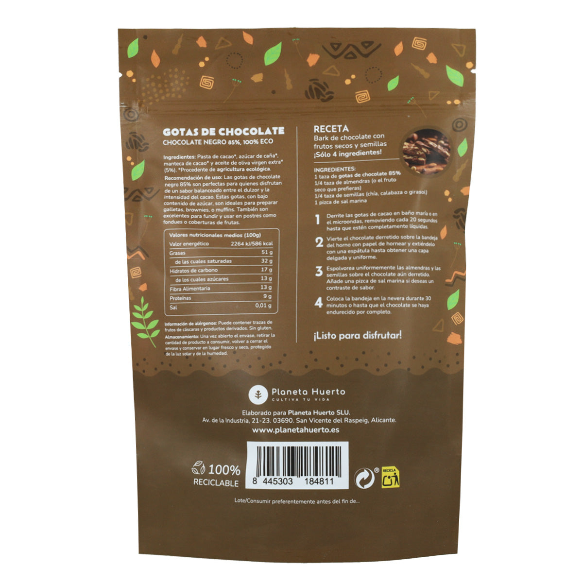 Chocolate Drops 85% cocoa ECO Planeta Huerto 200 g
