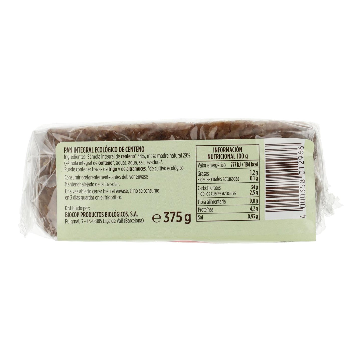 Pain de seigle complet bio Pema 375 g