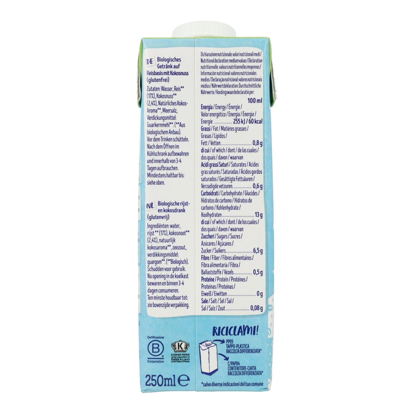 Lot de 24 boissons bio au riz et à la noix de coco Bio Isola BIO 250 ml