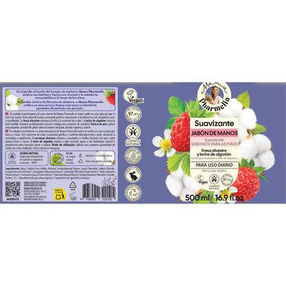 Sapone mani emolliente con fragola selvatica e latte di cotone, Mama Pharmelia, 500 ml