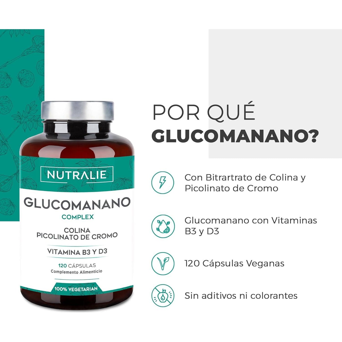 Nutralie Glucomannan z choliną + B3 + D3 Odchudzanie 120 kapsułek