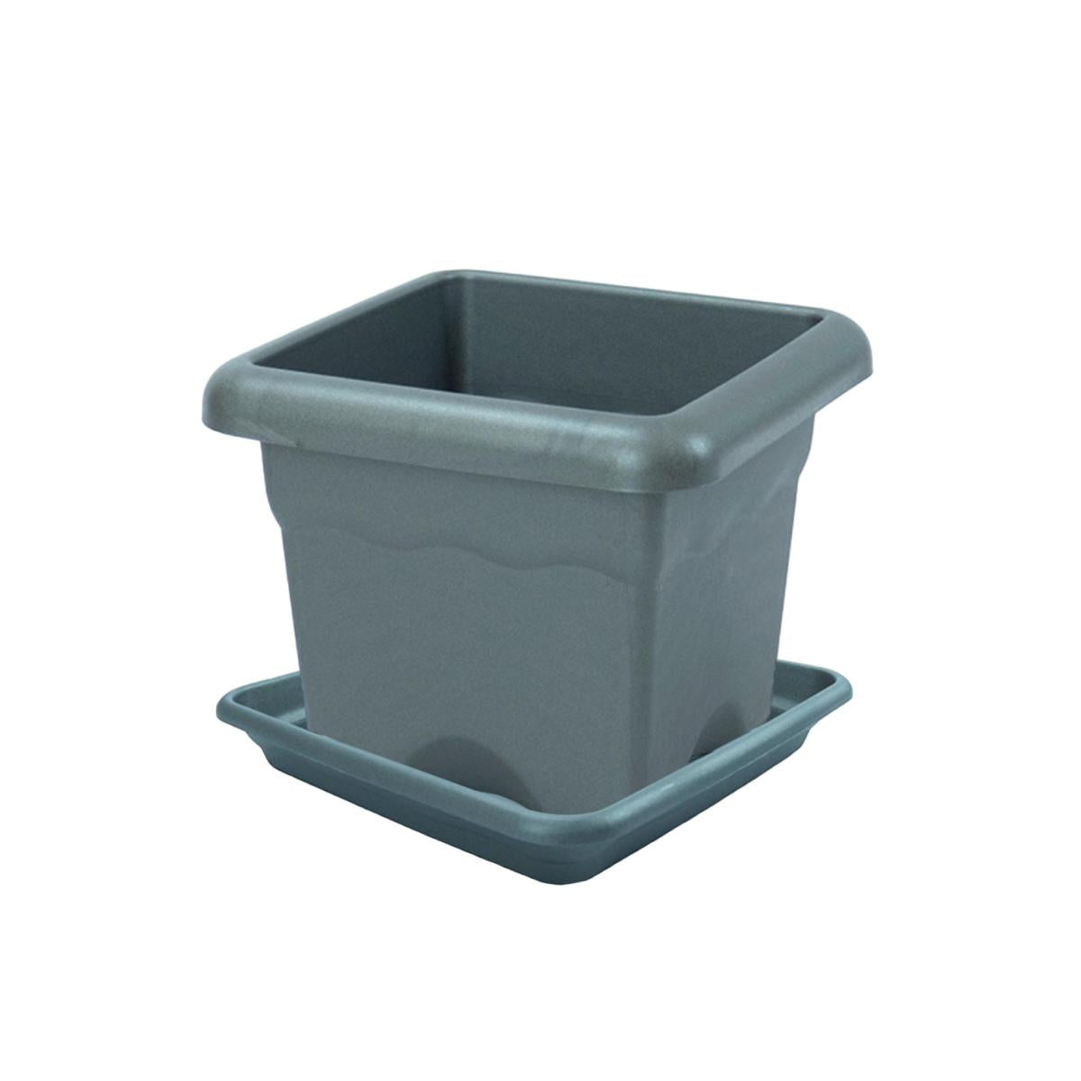 Lot de pots carrés avec soucoupes anthracite Terra 26 x 26 x 21 cm