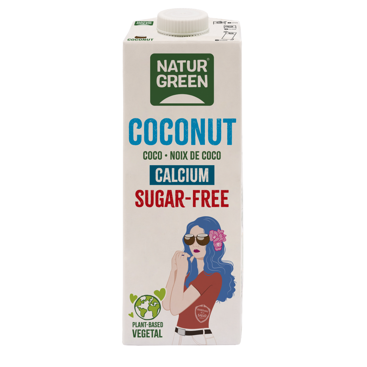 6er-Packung NaturGreen Kokosnuss-Pflanzendrink ohne Zucker, mit Kalzium, 1 Liter