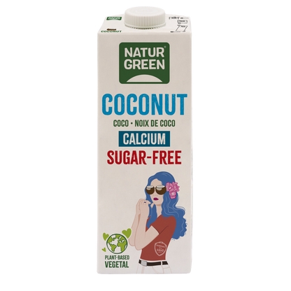 6er-Packung NaturGreen Kokosnuss-Pflanzendrink ohne Zucker, mit Kalzium, 1 Liter