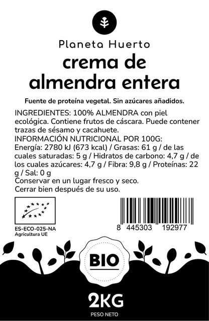 Crème d'amandes entières bio Planeta Huerto 2 kg