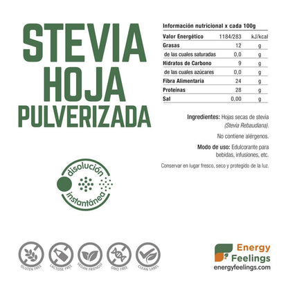 Feuilles de stévia en poudre, sachet Doypack de 100 g