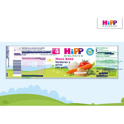 Gläschen mit Gemüse und Reis mit Bio-Huhn ab 4 Monaten HiPP 190 gHiPP
