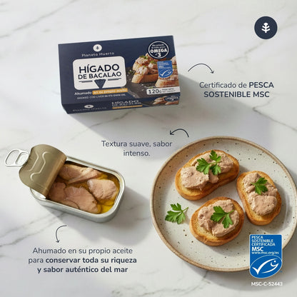 Pack of 12 cod liver in its own oil, Planeta Huerto, 120 g