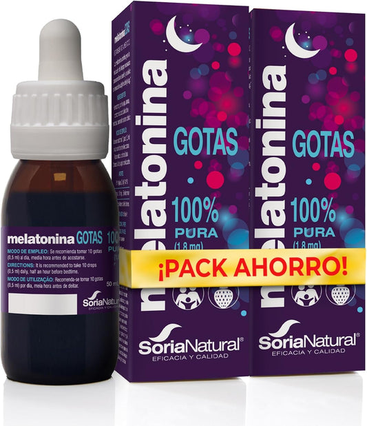 2er-Pack Melatonin-Tropfen 100 % rein Soria Natural 50 ml
