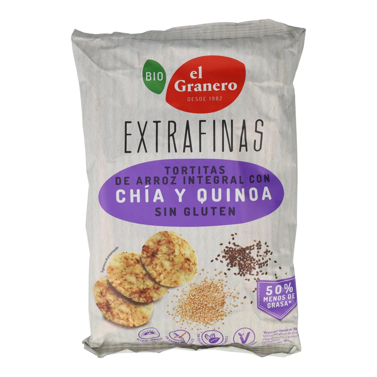 Extrafeine Bio-Reis-, Chia- und Quinoa-Fladenbrote, glutenfrei, El Granero, 60 g