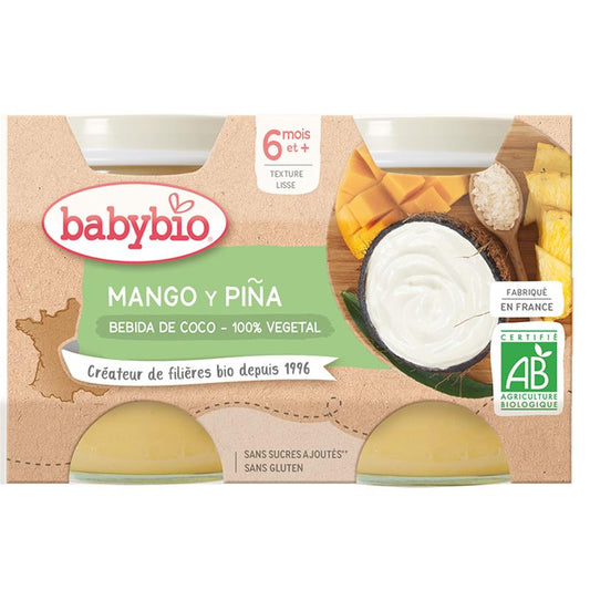 Yaourt végétal mangue, ananas et boisson à la noix de coco 2x130 g, Babybio
