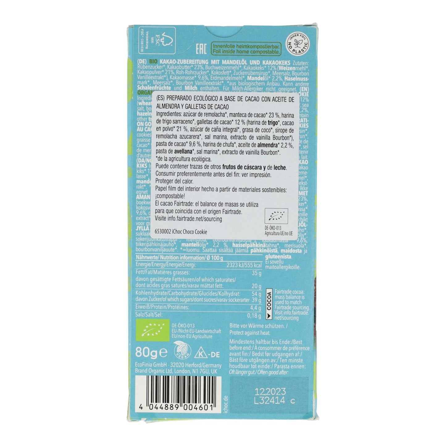 Tablette de chocolat végane aux biscuits au cacao ichoc 80g