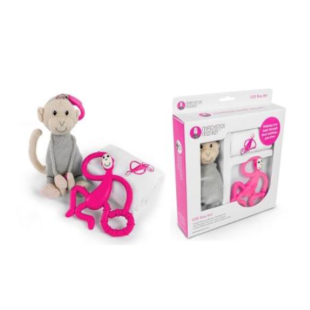 SET MUSSELIN + BEISSRING MONKEY + PUPPE (ROSA)