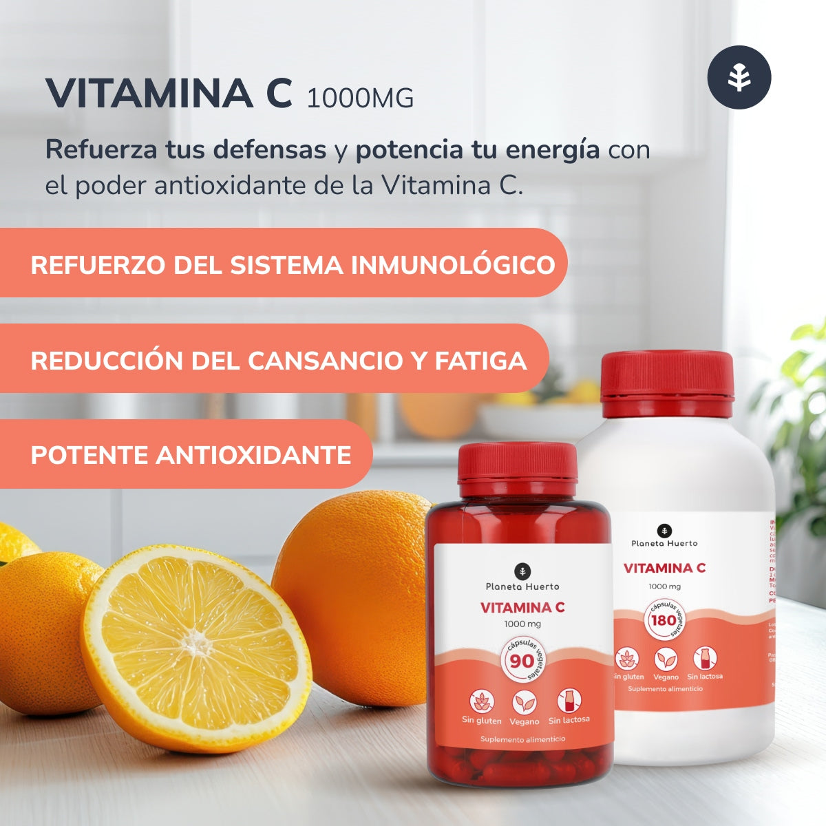 Förpackning 3xVitamin C 1000 mg Planeta Huerto 180 vegetariska kapslar