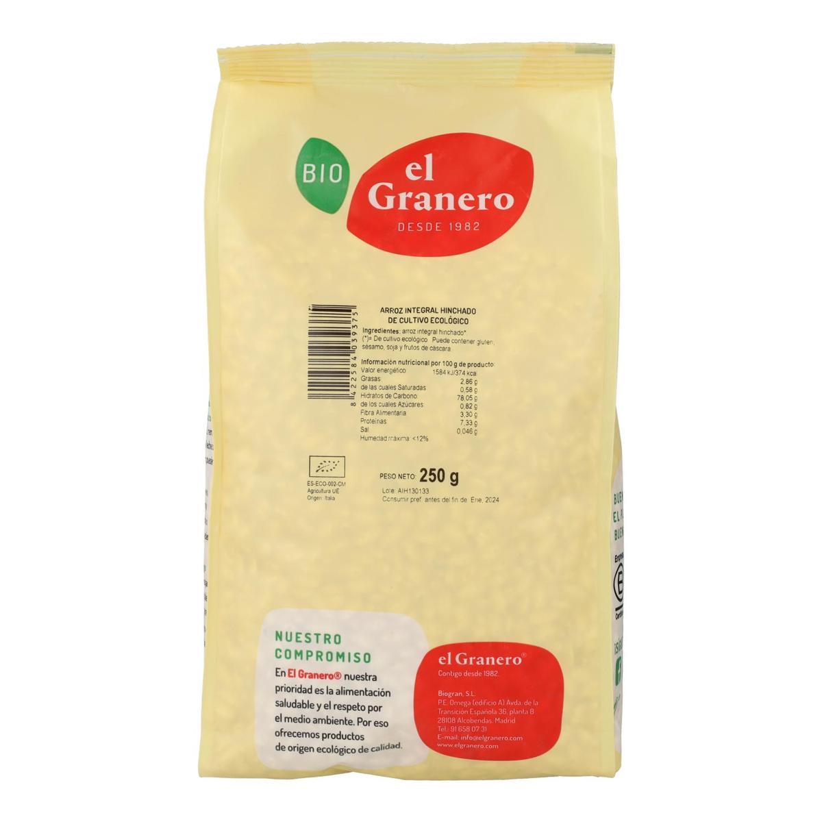 Lot de 2 sachets de riz brun soufflé El Granero, 250 g 