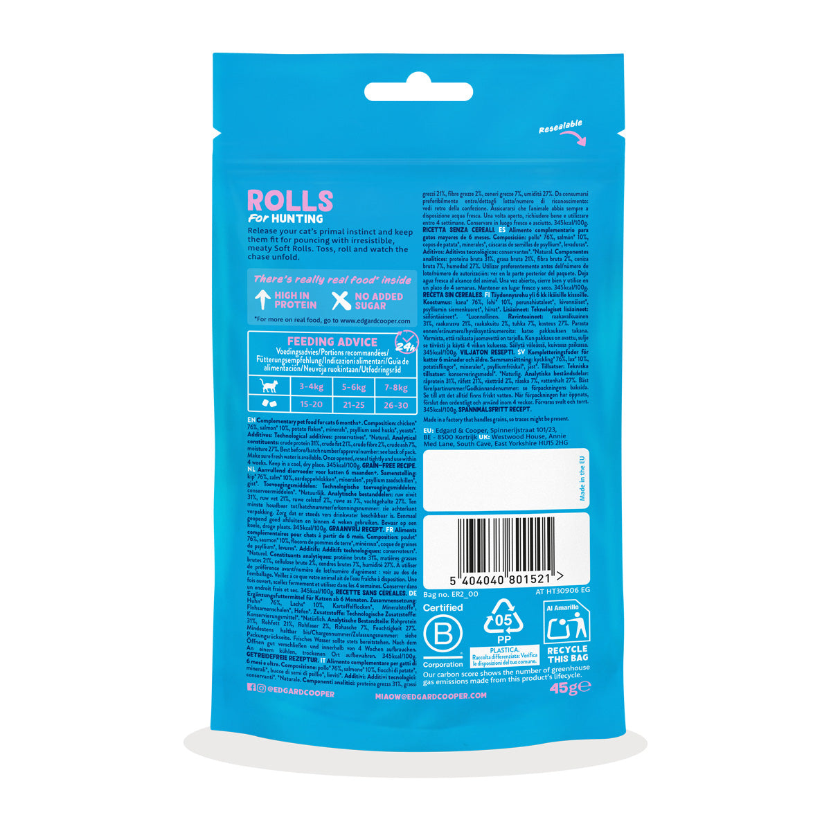 Zalm- en kiprolletjes Natuurlijke snacks voor katten Edgard Cooper 45 g