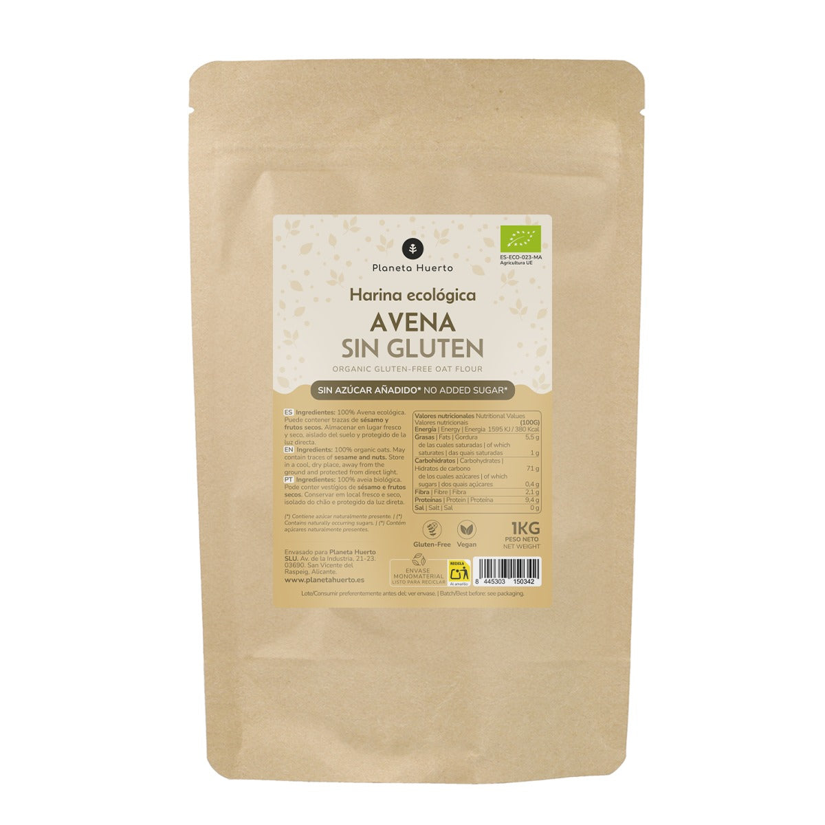 Lot de 2 paquets de farine d'avoine sans gluten ECO Planeta Huerto