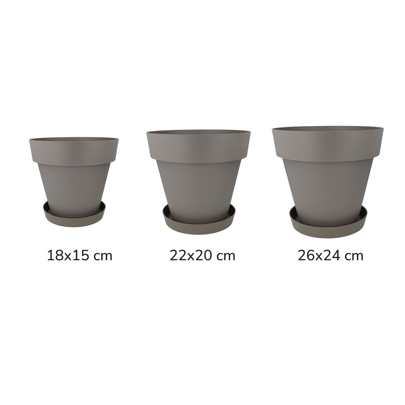 Lot de pots de fleurs avec soucoupes couleur taupe Tes 22 x 20 cm