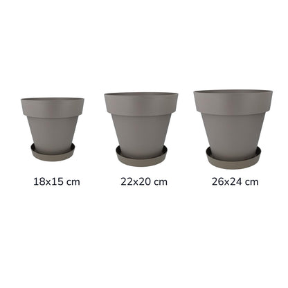 Lot de pots de fleurs avec soucoupes couleur taupe Tes 22 x 20 cm