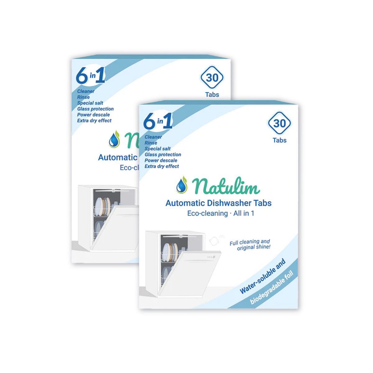 Lot de 2 paquets de tablettes lave-vaisselle Eco 6 en 1, Natulim, 30 unités