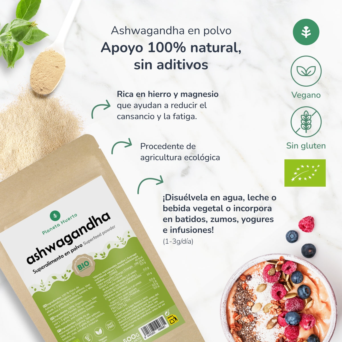 Poudre d'ashwagandha ECO Planeta Huerto 500 g