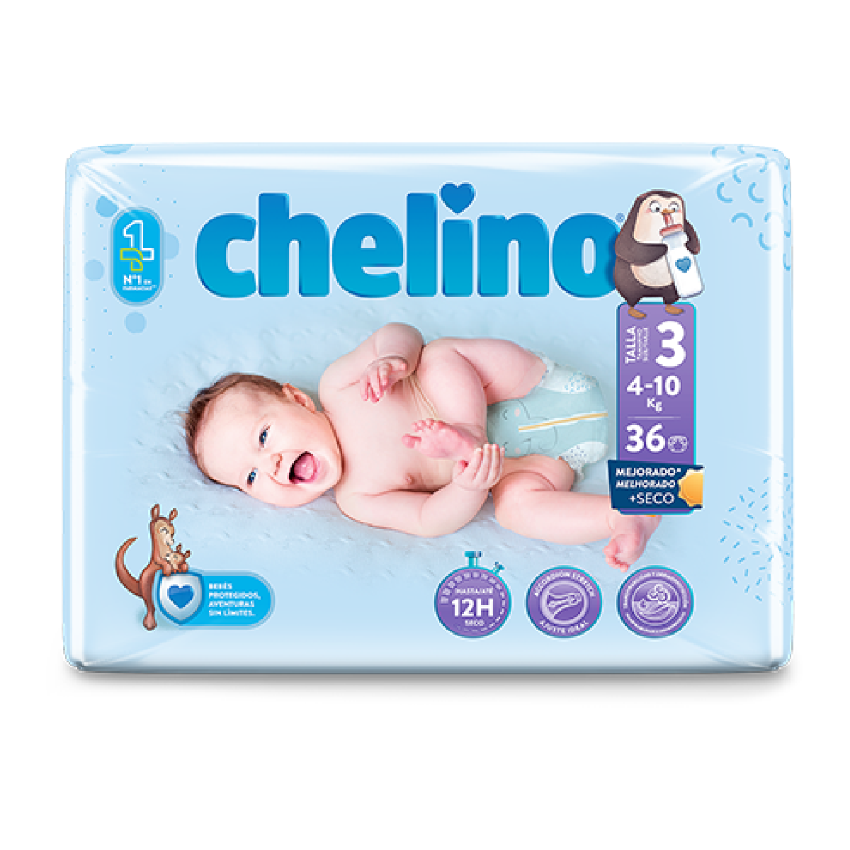 Pack of 6 x T3 Laying Nappies (4-10 kg) 36 units, Chelino