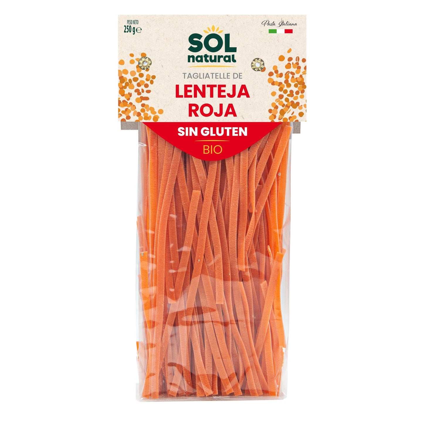 Tagliatelles de lentilles rouges sans gluten bio Sol Natural 250 g