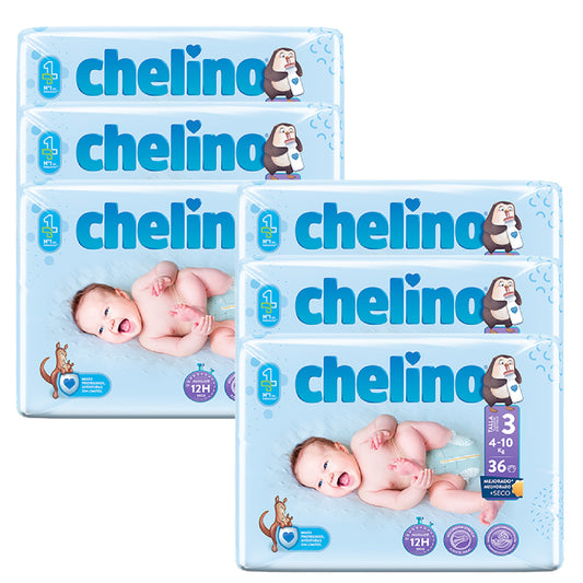 6er-Pack Windeln T3 liegend (4-10 kg) 36 Stück, Chelino