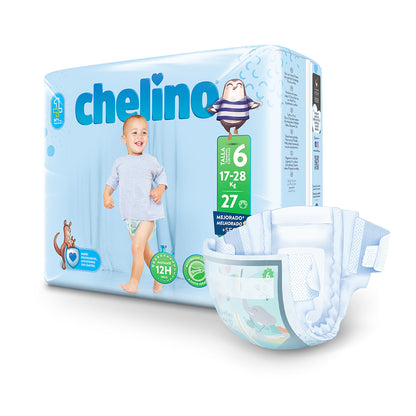 Pack of 6x T6 Junior Nappies (17-28 kg) 27 units, Chelino