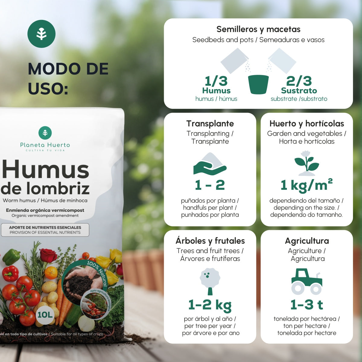Humus de Lombriz 100% Natural Planeta Huerto 42 L