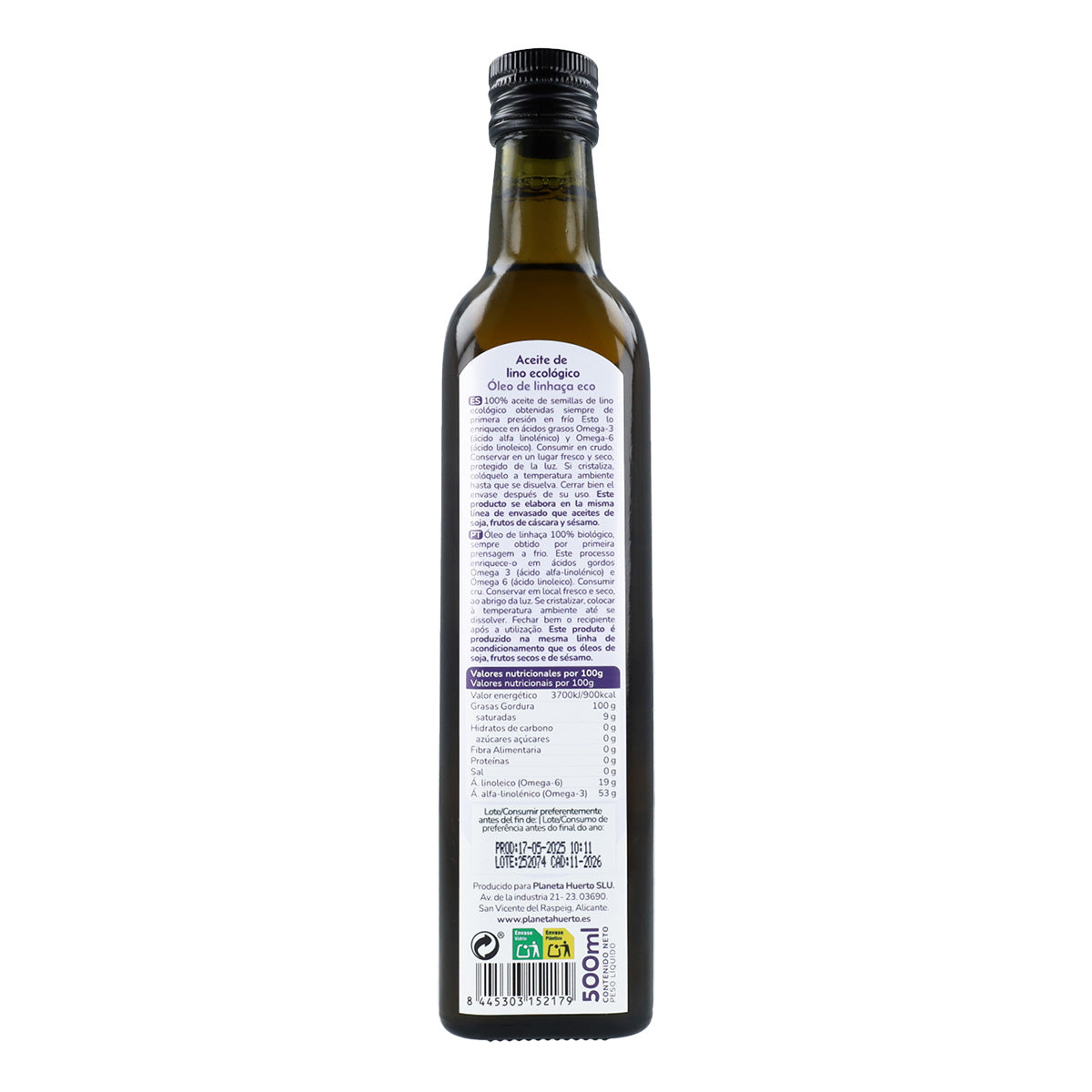 Zestaw 3x olej lniany tłoczony na zimno ECO Planeta Huerto 500 ml