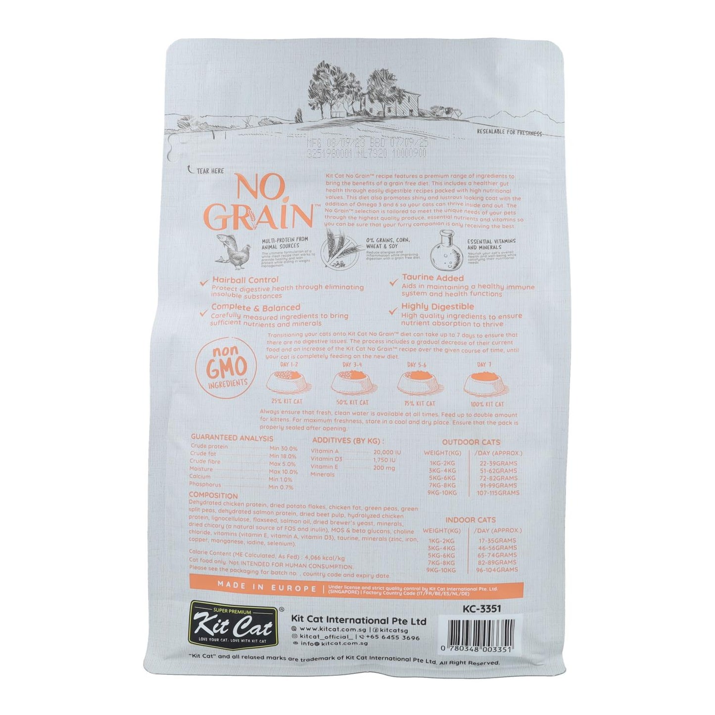 Kit Cat No Grain Cat Food - Pollo e salmone 1 kg Mangime naturale per gatti
