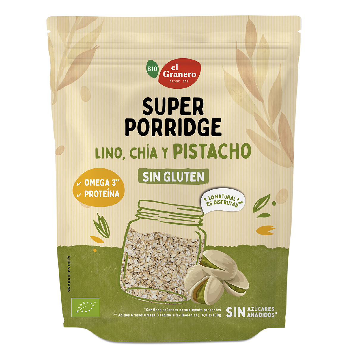 Super Porridge Flocons d'avoine sans gluten avec pistache, lin et chia BIO El Granero 350 g