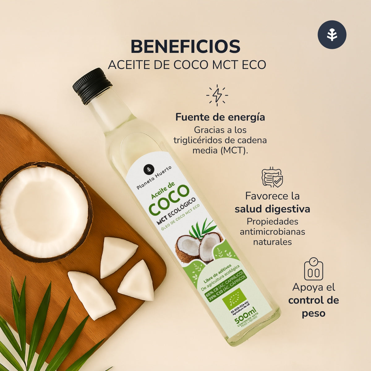 Olio di cocco keto MCT ECO Planeta Huerto 500 ml