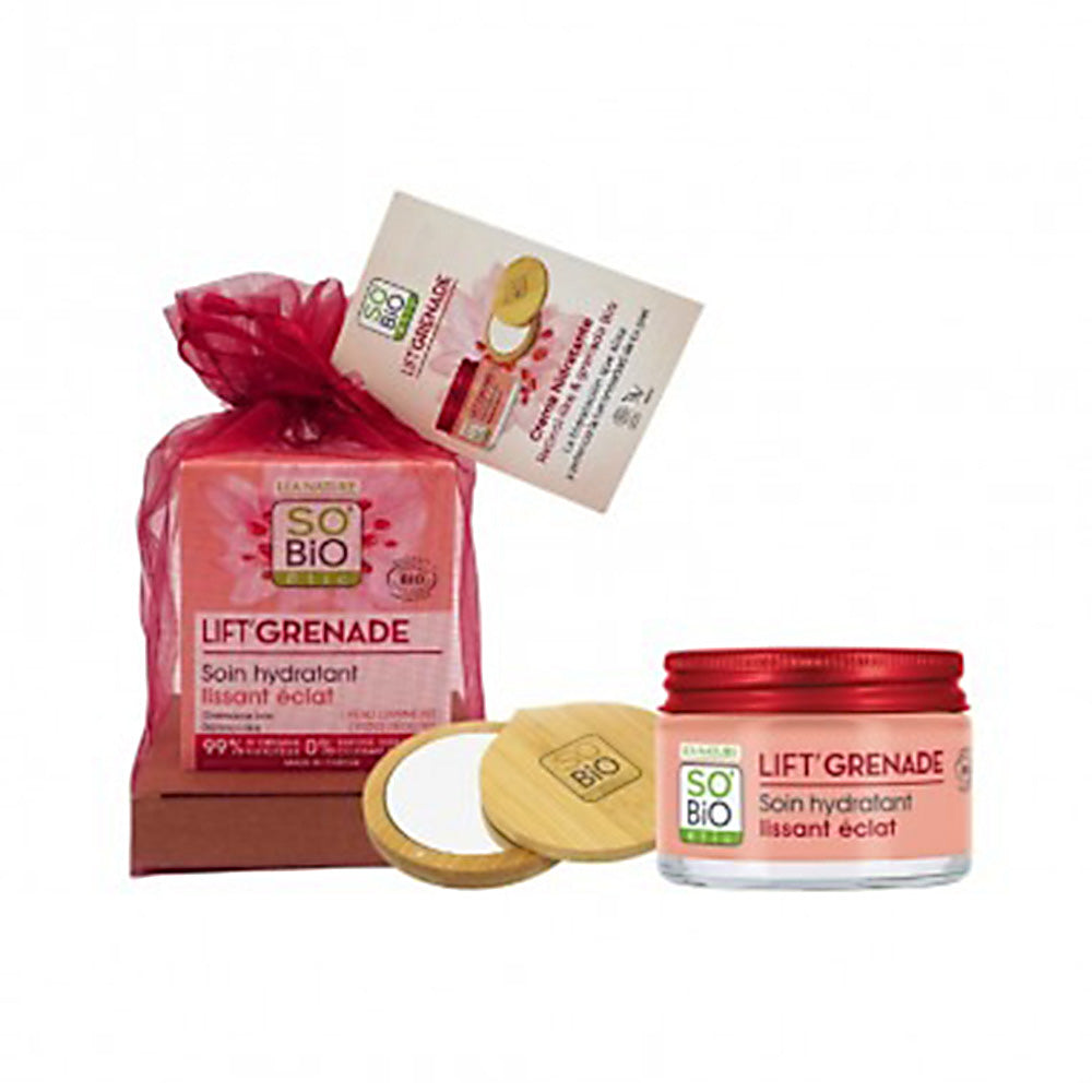 Packung Feuchtigkeitscreme Lift’Granade GRATIS Spiegel SO’BiO étic