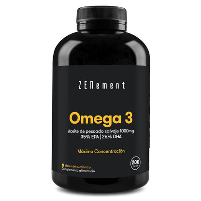 Oméga-3 Concentration maximale, huile de poisson sauvage 1000 mg | 35 % EPA | 25 % DHA Zenement, 200 comprimés