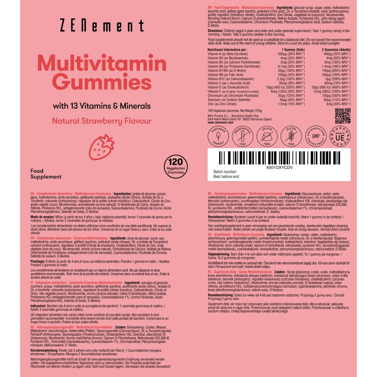 Multivitamin-Gummibärchen, natürlicher Erdbeergeschmack, 120 Gummibärchen