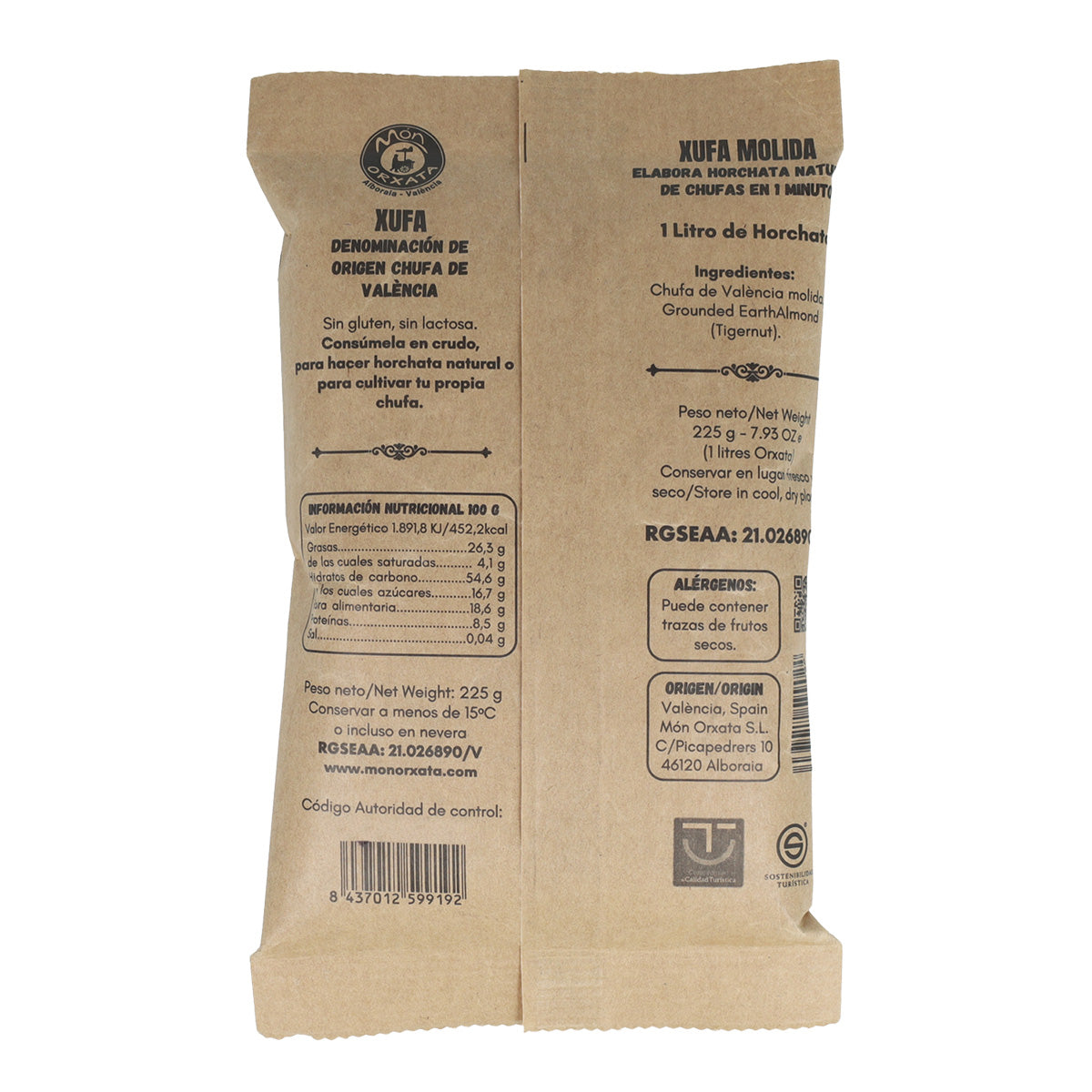 Gemalen tijgernoten uit Valencia D.O. Mon Orxata 225 g