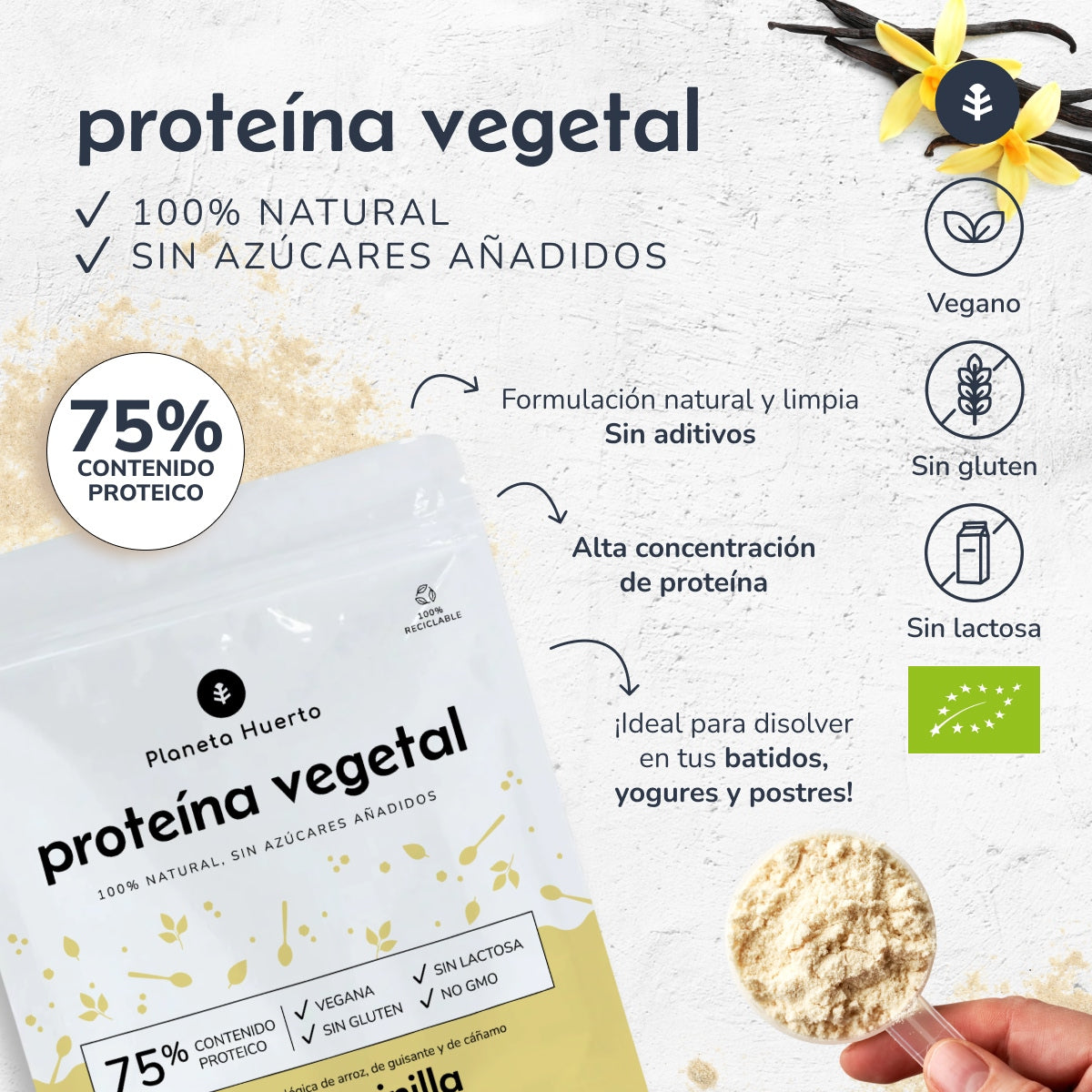 Proteína vegana Eco 75% vainilla Planeta Huerto 500 g